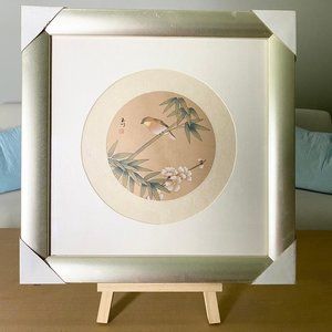 New Framed Chinese Watercolor Painting Print On Fabric-A Bird On A Bamboo Tree